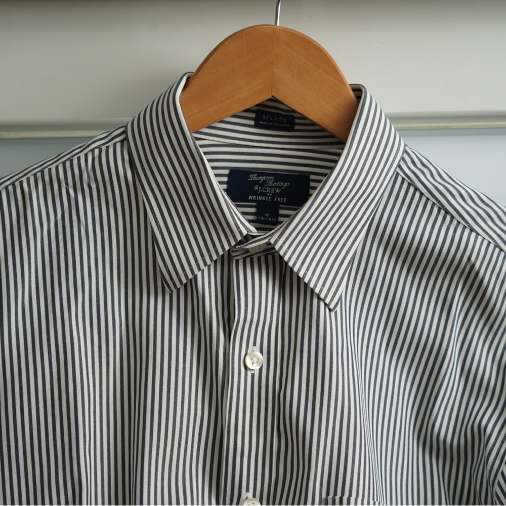 J Crew Thompson Shirtings wrinkle free navy stripe dress shirt M 15.5